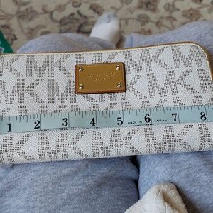 Michael Kors White Monogram Coated Canvas Zip Around Wallet